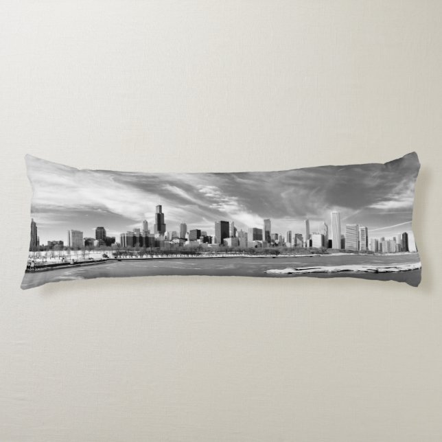 Coussins Longs Vue panoramique d'horizon de Chicago en hiver (Devant)
