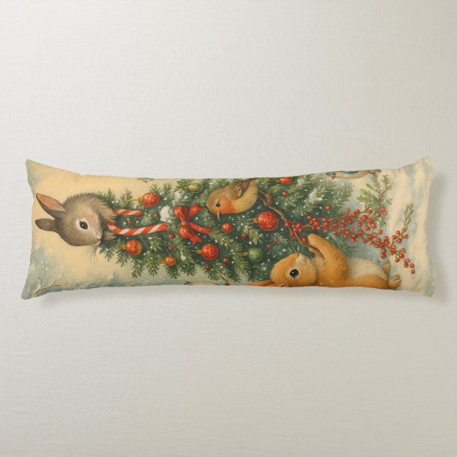 Coussins Longs Warm woodland bunny christmas festive winter (Devant)