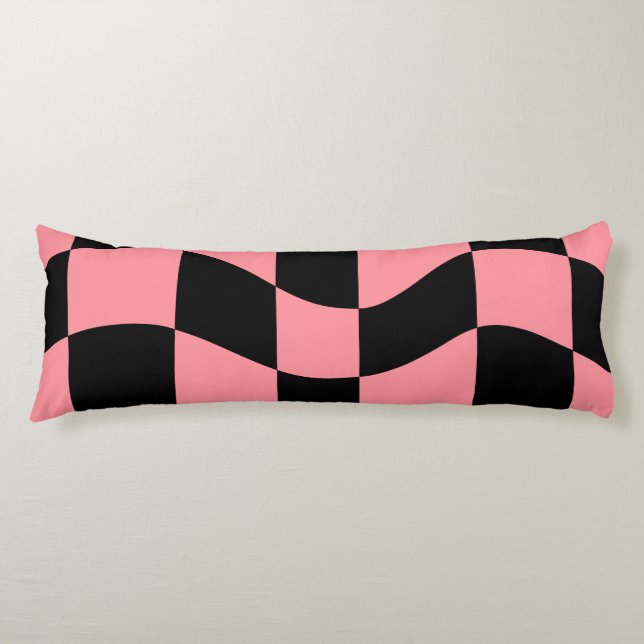 Coussins Longs Warped Checkerboard Throw Pillow Trippy Pink Retro (Devant)
