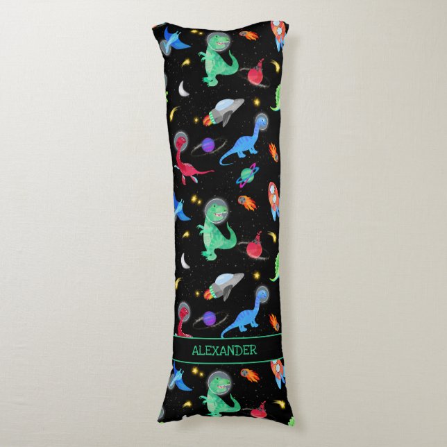 Coussins Longs Watercolor Dinosaur Astronauts In Space Black (Devant (Vertical))