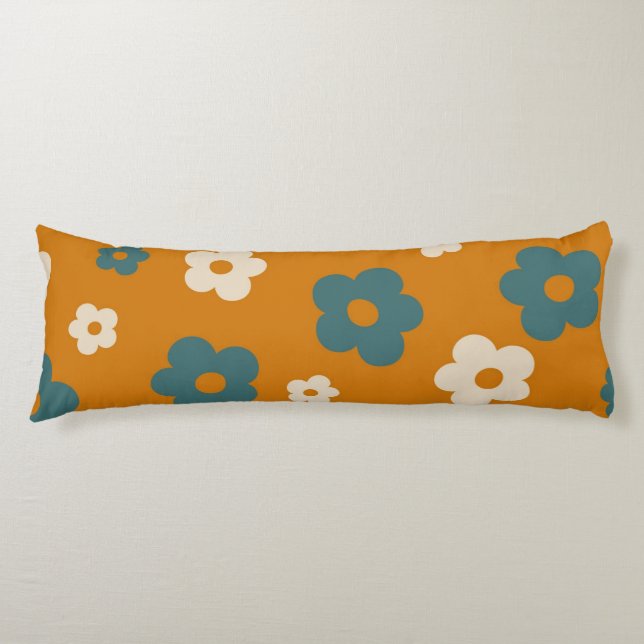 Coussins Longs Whimsical Brown & Blue Floral Retro, Gai (Devant)
