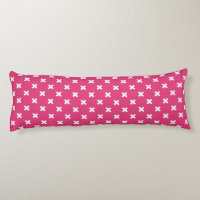 White cross stitches on fuchsia