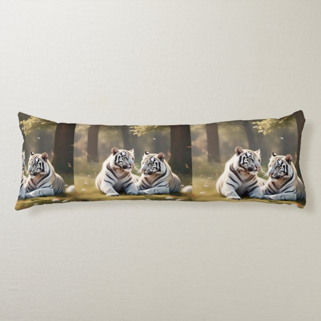 Coussins Longs White Tigers in Soft Forest Light – Elegant (Devant)