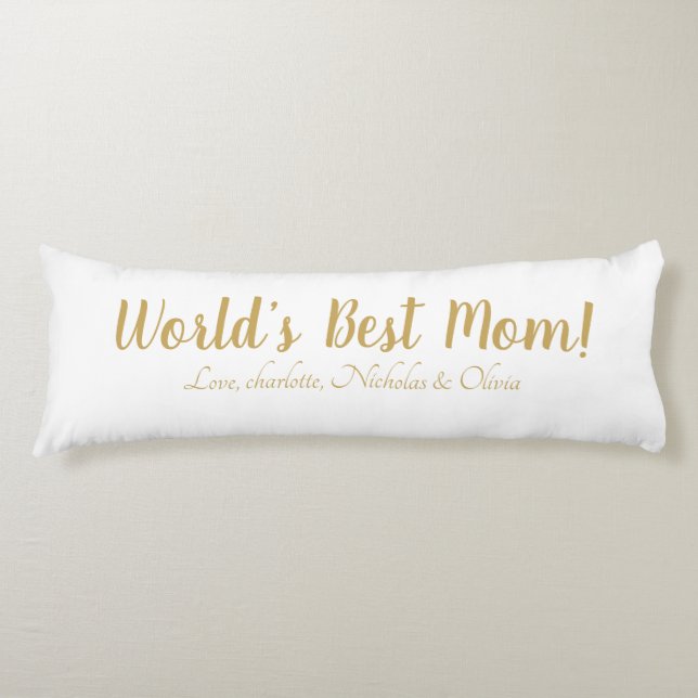 Coussins Longs World’s Best Mom gold custom script mignon (Devant)