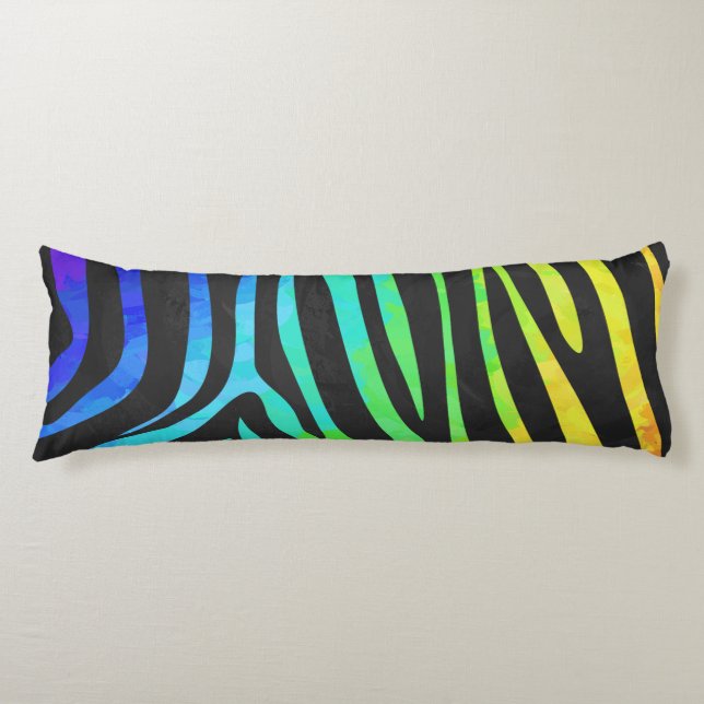 Coussins Longs Zebra Black et Rainbow Print (Devant)