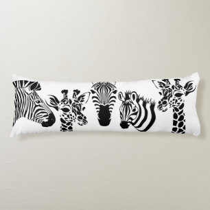Coussins Longs Zebra Giraffe noir et blanc