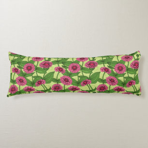 Coussins Longs Zinnias rose sur vert clair