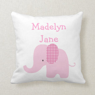 Coussins personnalisés par éléphant rose de bébé