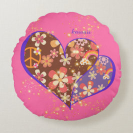 COUSSINS RONDS かわいいピンクの鮮やかなお花模様レトロハート♡