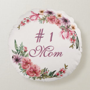 Coussins Ronds #1 Maman Fleurs Aquarelles Roses Et Violettes