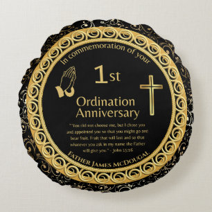 Coussins Ronds 1er anniversaire d'Ordination prêtre PERSONNALISÉ