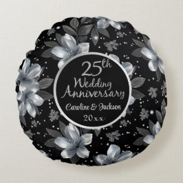 Coussins Ronds 25e Anniversaire de Mariage Fleurs Pailletées Arge