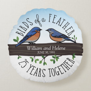 Coussins Ronds 25e anniversaire du Mariage, Bluebirds of a Feathe