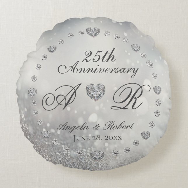 Coussins Ronds 25e anniversaire du Mariage d'argent (Devant)
