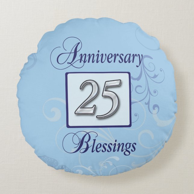Coussins Ronds 25e anniversaire en bleu et argent (Devant)