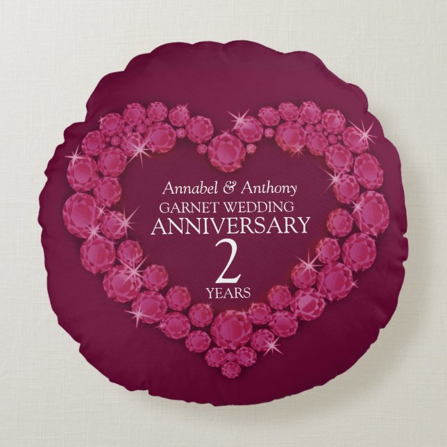 Coussins Ronds 2e anniversaire Mariage grenat coeur rouge (Devant)