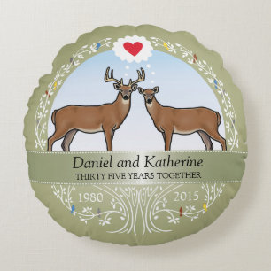 Coussins Ronds 35e anniversaire de mariage personnalisé, Cerf