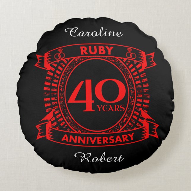 Coussins Ronds 40e anniversaire du mariage ruby crest (Devant)
