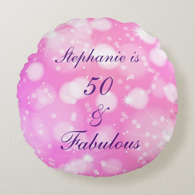 Coussins Ronds 50 Et Fabuleux Anniversaire Rose Purple Glittery (Devant)