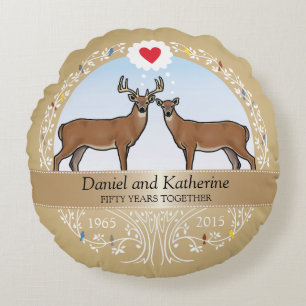 Coussins Ronds 50e anniversaire de mariage personnalisé, Cerf