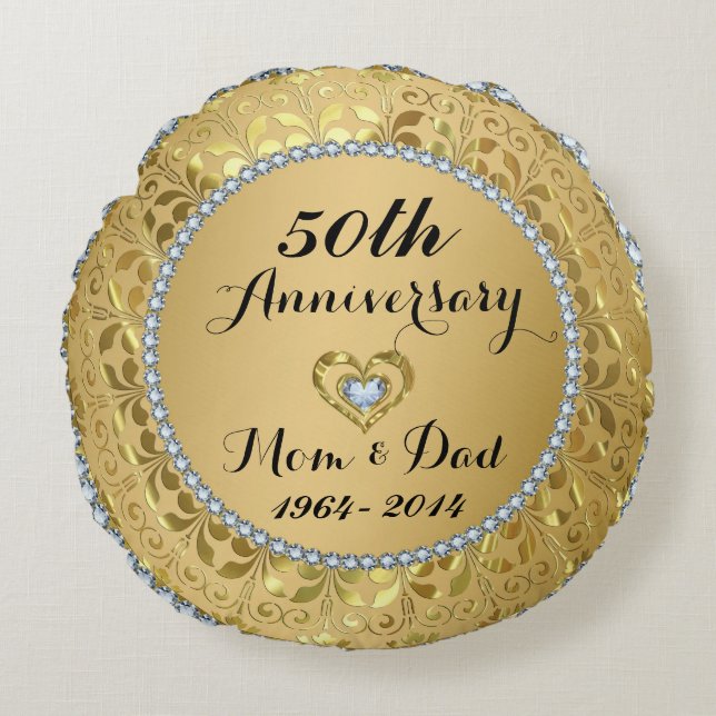 Coussins Ronds 50e anniversaire du Mariage Diamonds & Gold (Devant)