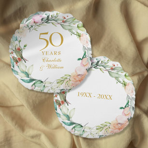 Coussins Ronds 50e anniversaire Mariage d'or Garland Rose