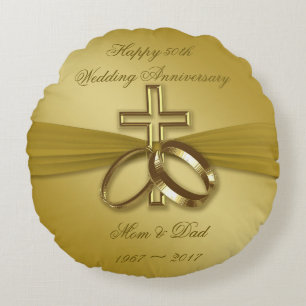 Coussins Ronds 50e anniversaire religieux en or