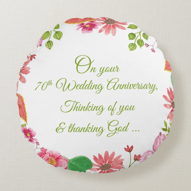 Coussins Ronds 70e anniversaire Mariage religieux Fleurs (Devant)