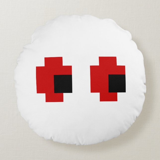 Coussins Ronds 8 bits Éffrayants yeux rouges (Devant)