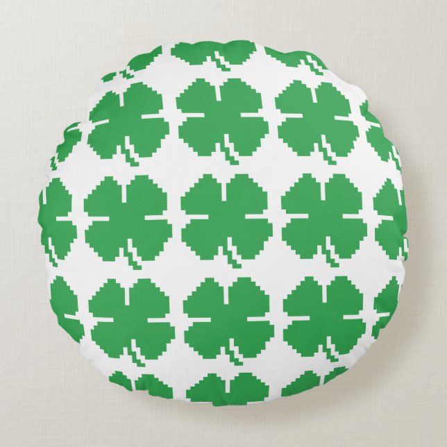 Coussins Ronds 8 bits Pixel Lucky Four Leaf Clocher (Devant)