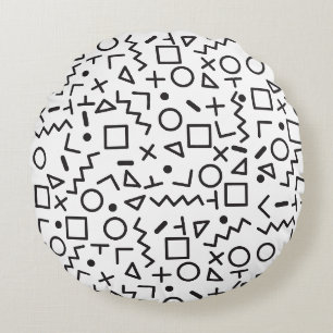 Coussins Ronds 90's Noir & Blanc Retro Shapes Motif