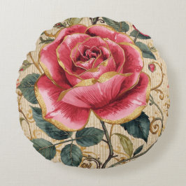 Coussins Ronds A Beautiful Shocking Pink Rose, Gold, Luxurious