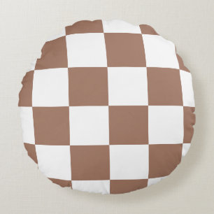 Coussins Ronds à damiers Motif en Blanc et Mocha Mousse