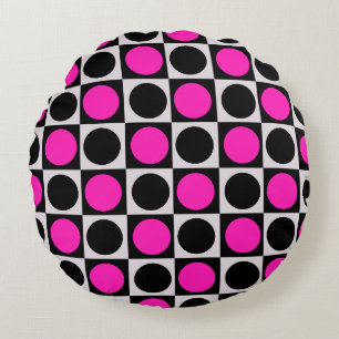 Coussins Ronds à damiers Pois géométriques du cercle noir rose