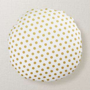 Coussins ronds à points polka or et blanc