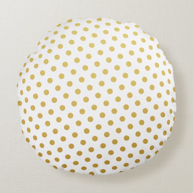Coussins ronds à points polka or et blanc (Devant)