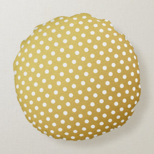Coussins ronds à points polka or et blanc