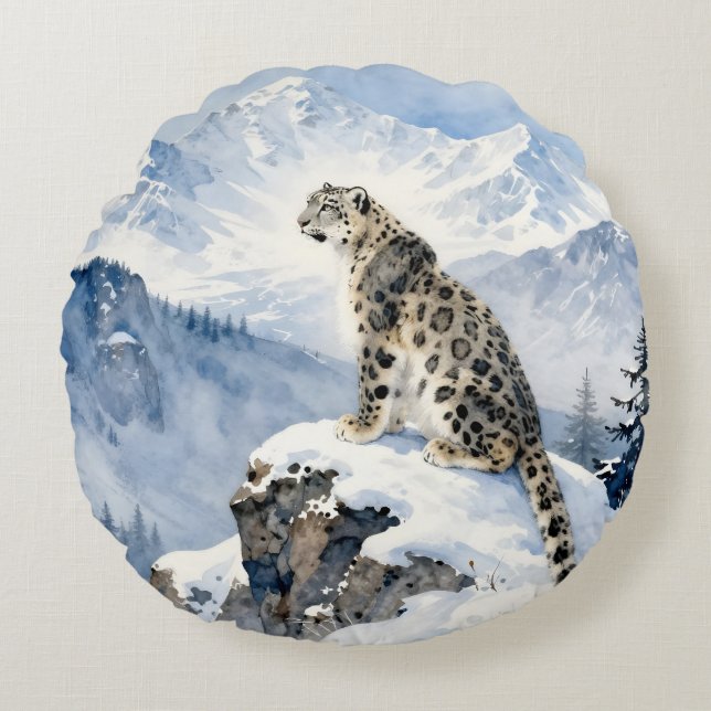 Coussins Ronds A Snow Leopard on Snowy Peak (Devant)