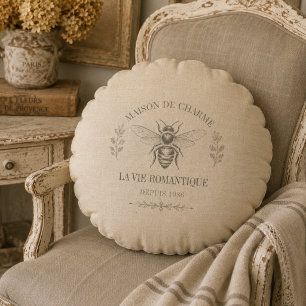 Coussins Ronds Abeille miel beige campagne française vintage rust