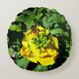 Coussins Ronds Abeille sur Fleurs Jaunes