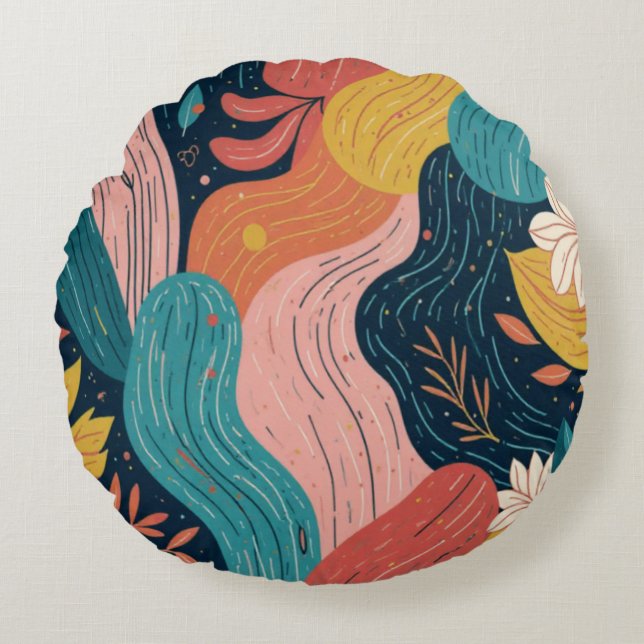 Coussins Ronds Abstract Botanical Flow Round Pillow (Devant)