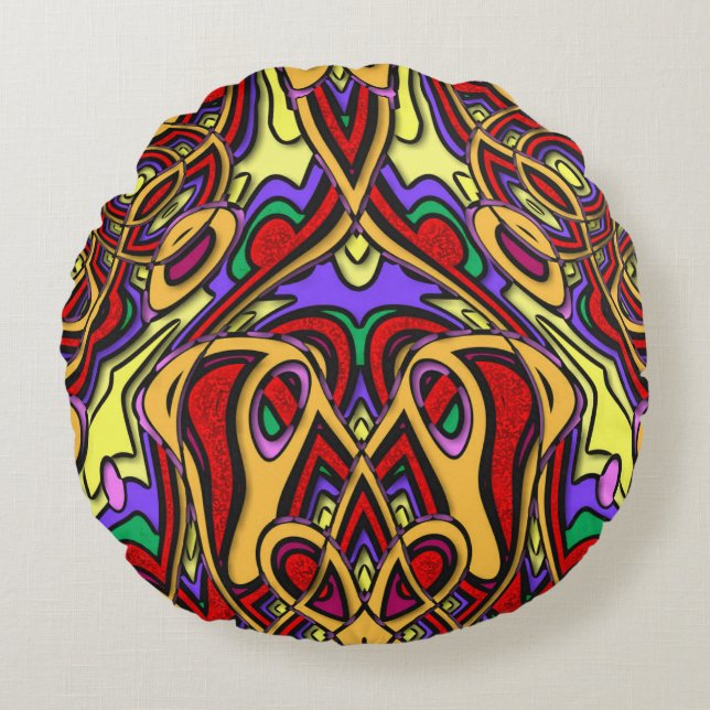 Coussins Ronds Abstract ethnic colorful (Devant)