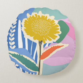 Coussins Ronds Abstract Floral Dandelion Color Blocks Modern 