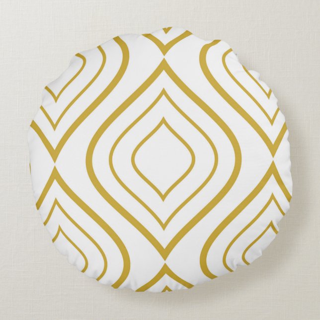 Coussins Ronds Abstract geometrical, white and gold (Dos)