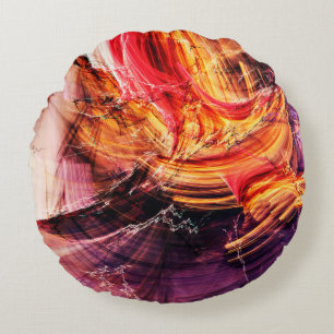 Coussins Ronds Abstrait beau violet, rouge et jaune brillant c