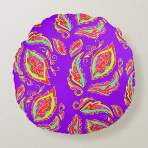 Coussins Ronds abstrait,couleur,motif, indien,mandala,pourpre