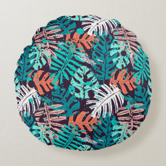 Coussins Ronds Abstrait  feuille tropical motif. Créatif