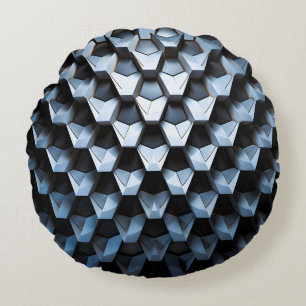 Coussins Ronds Abstrait Futuriste Bleu Géométrique Métallique