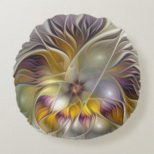 Coussins Ronds Abstrait Imaginaire coloré Fleur Fractal Art