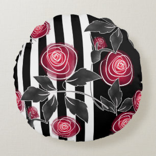 Coussins Ronds Abstrait moderne roses rouges feuilles croisées fl